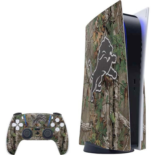 Skinit Decal Gaming Skin Compatible with PS5 Bundle - Officially Licensed NFL Detroit Lions Realtree Xtra Green Camo Design