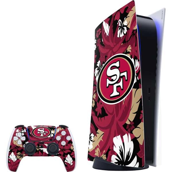Skinit Decal Gaming Skin Compatible with PS5 Bundle - Officially Licensed NFL San Francisco 49ers Tropical Print Design