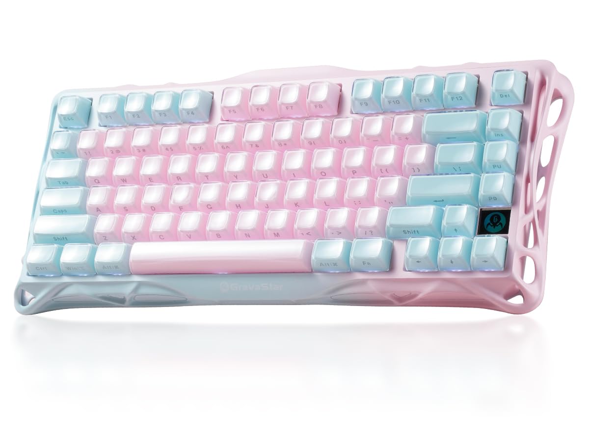 GravaStar Mercury K1 Lite 75% Gaming Keyboard  2.4GHz/BT/Wired Tri-Mode Wireless Keyboard  Gasket Hot Swappable Mechanical Keyboard  Pre-lubed Linear Switches  Jelly Keycaps  RGB Backlit (Lumen Rose)