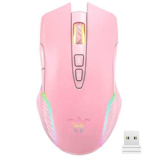 SIMGAL RGB Wireless Gaming Mouse, Ergonomic, Rechargeable, Adjustable DPI, Pink, Model cdn538