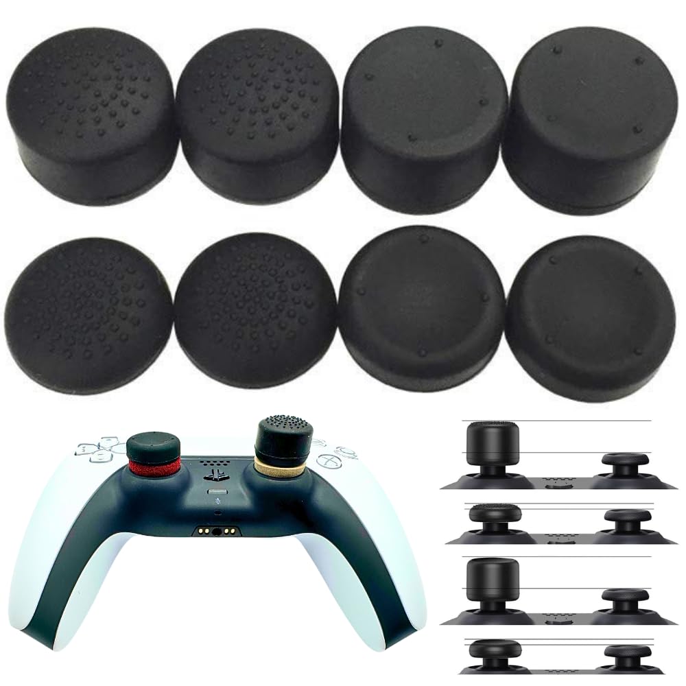 MaD Vision Ergonomic Thumb Grips for PS5/PS4/Xbox/Nintendo Switch - Black, Standard Rubber Pads, Different Heights & Textures, 4 Pairs