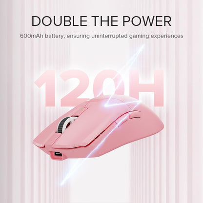 DeLUX M800 Ultra Wireless Gaming Mouse - 26000DPI, 1000Hz, Tri-Mode, 55g Lightweight, 120 Hours Endurance, Pink-600mAh