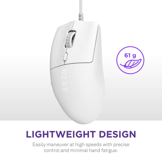 NZXT Lift 2 Ergo Gaming Mouse - Lightweight 58g, 8K Polling Rate, 26K DPI, Optical Switches, White, Model MS-001NW-02