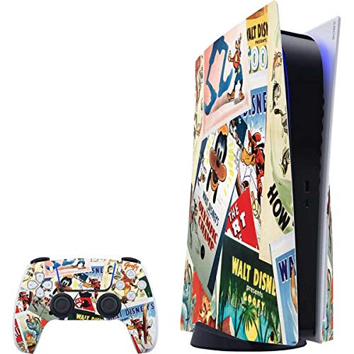 Skinit Decal Gaming Skin Compatible with PS5 Bundle - Officially Licensed Disney Friends Retro Goofy Stamps Art Design