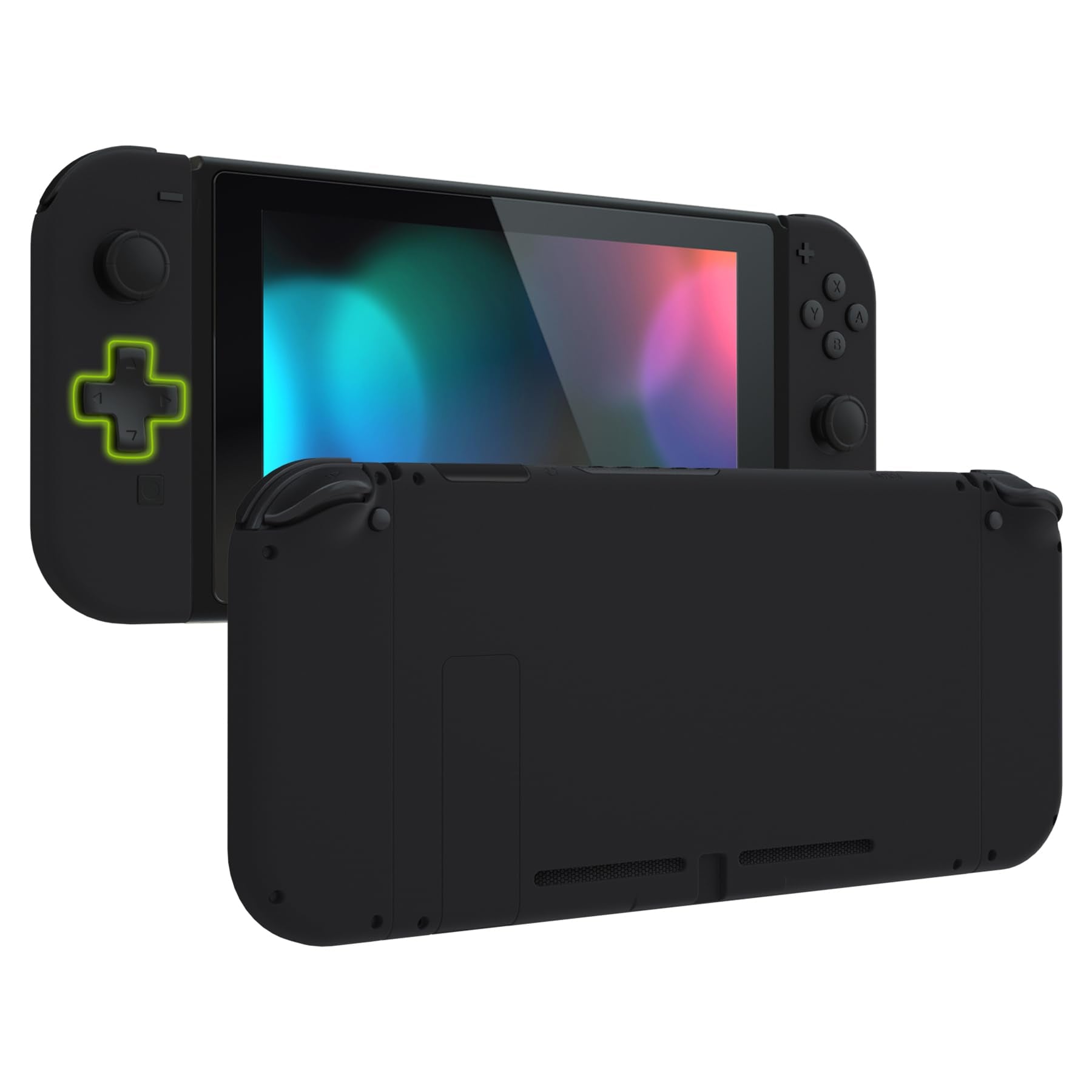 eXtremeRate Dpad Version Custom Full Set Shell for Nintendo Switch  Soft Touch Grip Replacement Console Back Plate  NS Joycon Handheld Controller Housing with Buttons for Nintendo Switch - Black