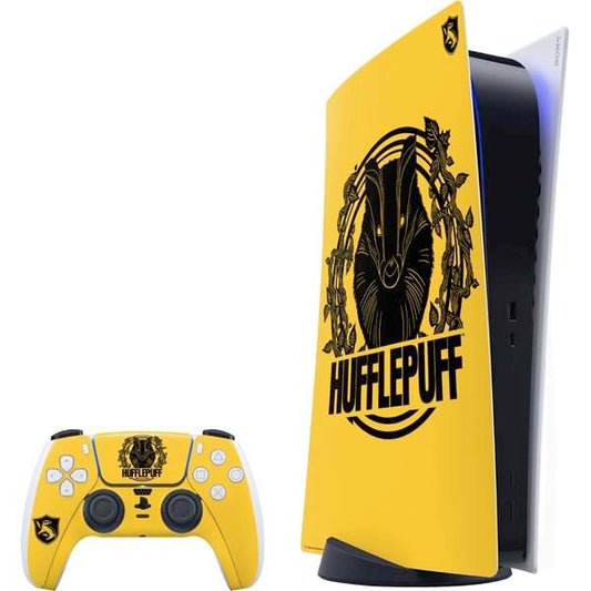 Skinit Decal Gaming Skin Compatible with PS5 Bundle - Officially Licensed Wizarding Worlds Harry Potter Hufflepuff Illustration Design