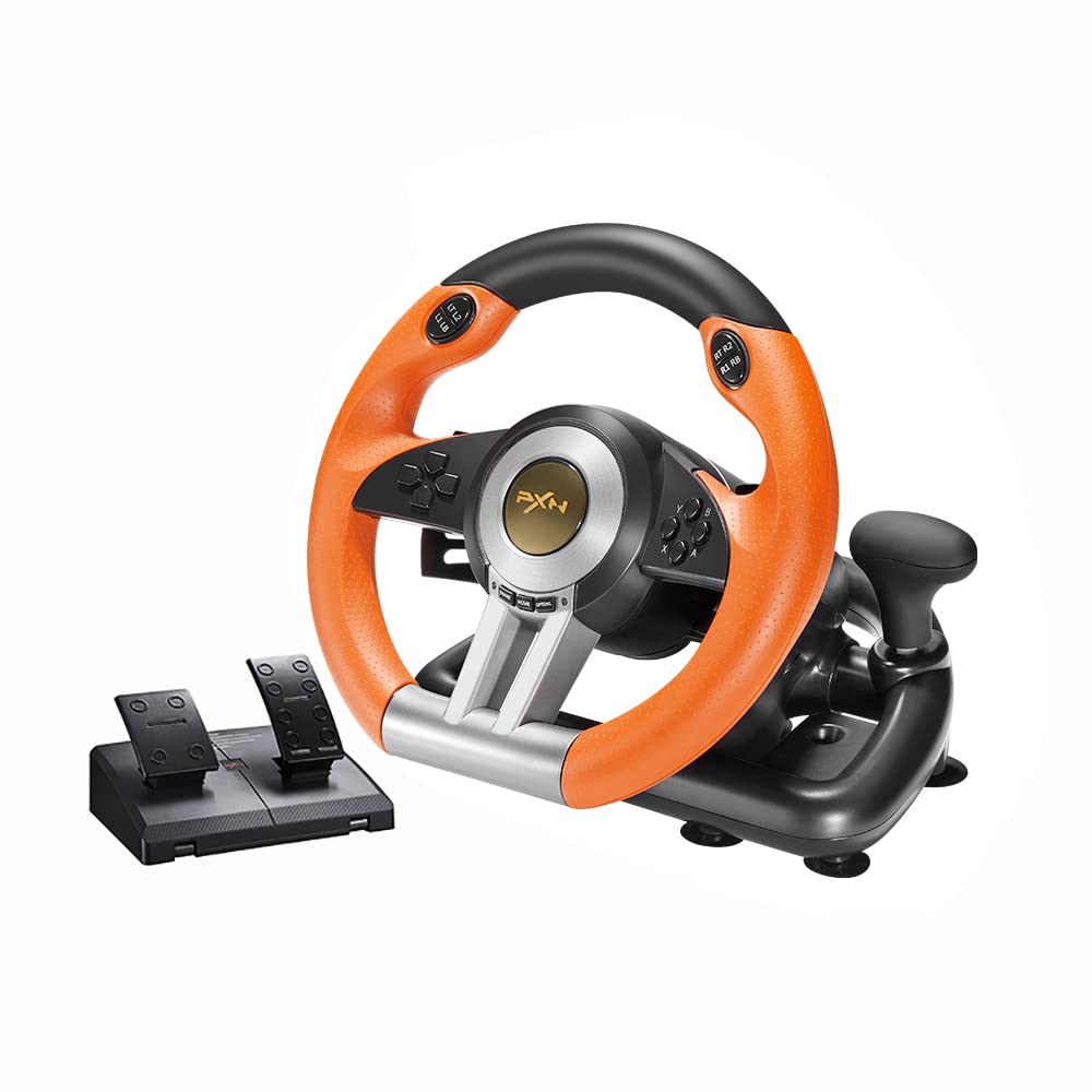 PXN PC Racing Wheel  V3II 180 Degree Universal Usb Car Sim Race Steering Wheel with Pedals for PS3  PS4  Xbox One  Xbox Series X/S  Nintendo Switch (Orange)