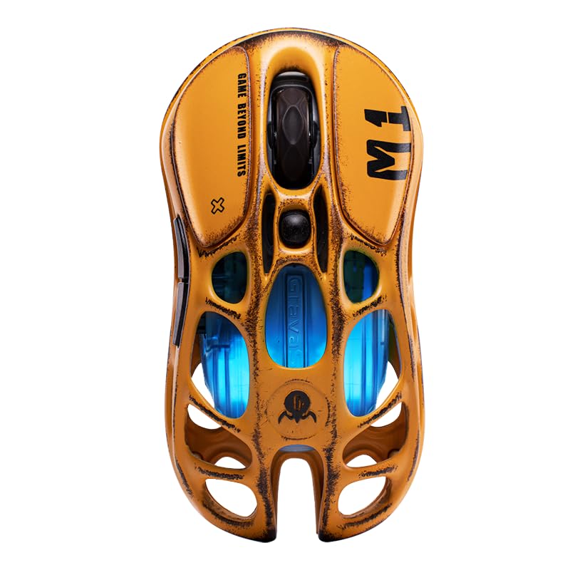 GravaStar Mercury M1 Pro Gaming Mouse  Lightweight Magnesium Alloy  26 000 DPI  PAW3395DM Sensor  5 Programmable Buttons  Support Wired/2.4GHz/BT  Up to 200 Hours Battery Life (Battle-Yellow)