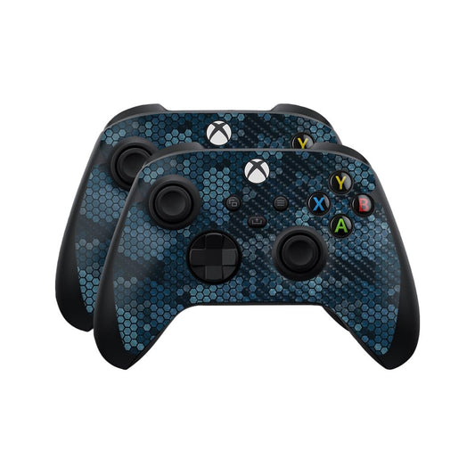 Carbon Fiber Skin Compatible with Microsoft Xbox Series X|S Controller (2 Pack) - Blue Hexa Camo - Premium 3M Vinyl Protective Wrap Decal Cover - Easy to Apply | Crafted in The USA by MightySkins