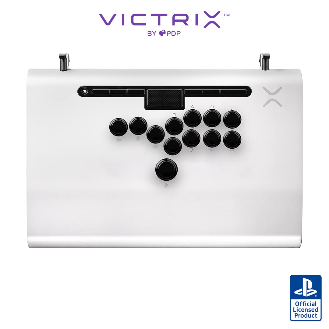 PDP Victrix Pro FS-12 Fight Stick - 12-Button Arcade Controller for PS5/PS4/PC, Durable Aluminum, White
