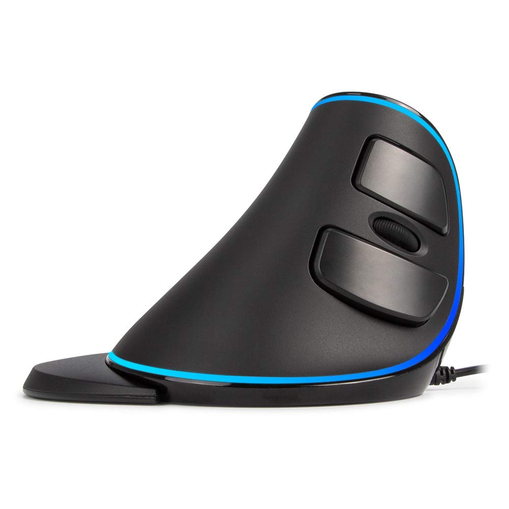 DeLUX Wired Ergonomic Vertical Mouse M618PU - 7200DPI, Large, Blue LED Light, 6 Programmable Buttons, Removable Palm Rest for PC/Laptop