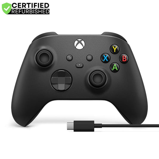 Microsoft Xbox Wireless Controller with USB-C Cable for PC - Carbon Black (Renewed) Bundle with 2 Year CPS Enhanced Protection Pack