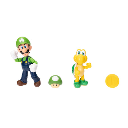 Super Mario Luigi & Koopa Troopa 4-Inch Action Figures 2-Pack with Accessories, Model 416434, Color: Luigi & Koopa Troopa