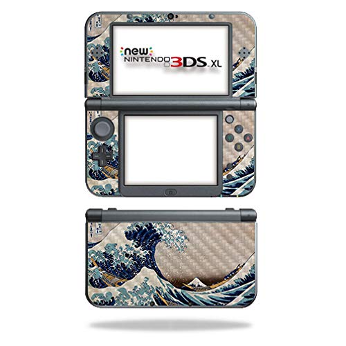 MightySkins Carbon Fiber Skin for Nintendo New 3DS XL (2015) - Great Wave of Kanagawa | Protective  Durable Textured Carbon Fiber Finish | Easy to Apply  Remove  and Change Styles | Made in The USA