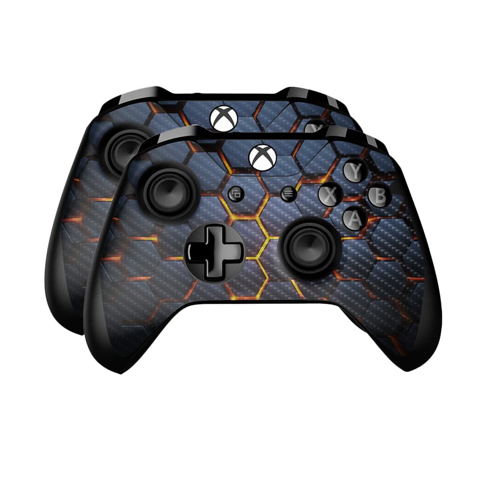 Carbon Fiber Skin Compatible with Microsoft Xbox One Controller (2 Pack) - Lava Hex - Premium 3M Vinyl Protective Wrap Decal Cover - Easy to Apply | Crafted in The USA by MightySkins
