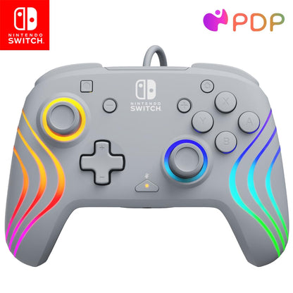 PDP Afterglow Wave Wired RGB Gaming Controller for Nintendo Switch - Customizable Lighting, Gray, Model 500-237-GE