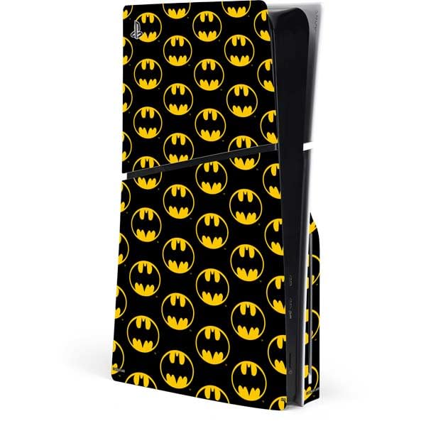 Skinit Decal Gaming Skin Compatible with PS5 Slim Disk Console - Officially Licensed DC Comics Batman Logo Pattern Design