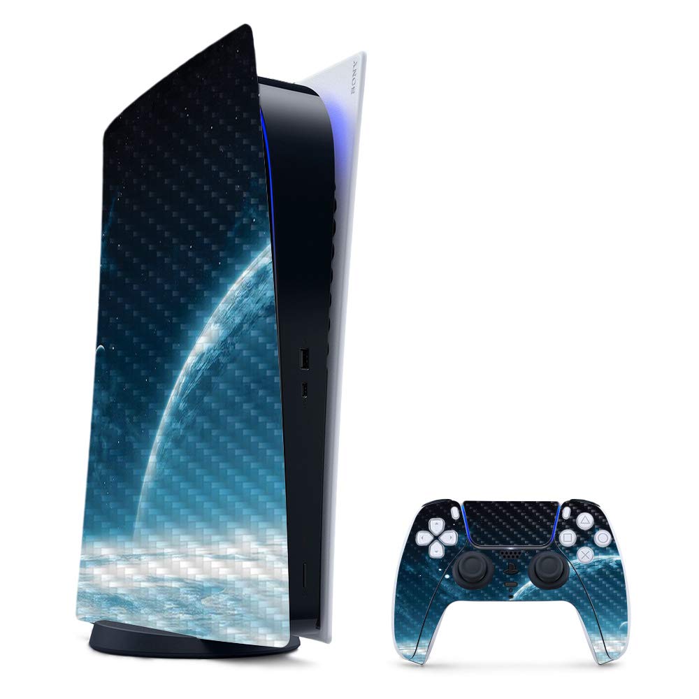 MightySkins Carbon Fiber Gaming Skin for PS5 / PlayStation 5 Digital Edition Bundle - Outer Space | Durable Textured Carbon Fiber Finish | Easy to Apply and Change Styles | Made in The USA