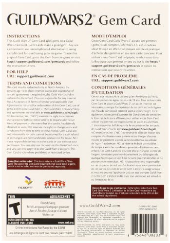 NCsoft Guild Wars 2 Gem Card - PC, Model 8-75646-00203-5, Digital In-Game Currency