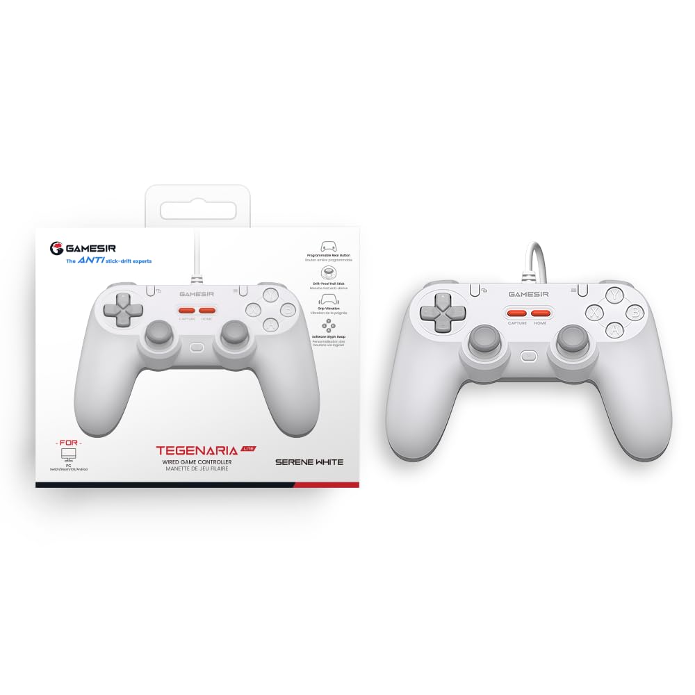 GameSir Wired Game Controller for Switch, Android, iOS, PC - Retro Design, Hall Effect Sticks, Dual Rumble Motors, Serene White