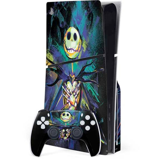 Skinit Decal Gaming Skin Compatible with PS5 Slim Disk Bundle - Officially Licensed Disney The Nightmare Before Christmas Jack Skellington Art Design
