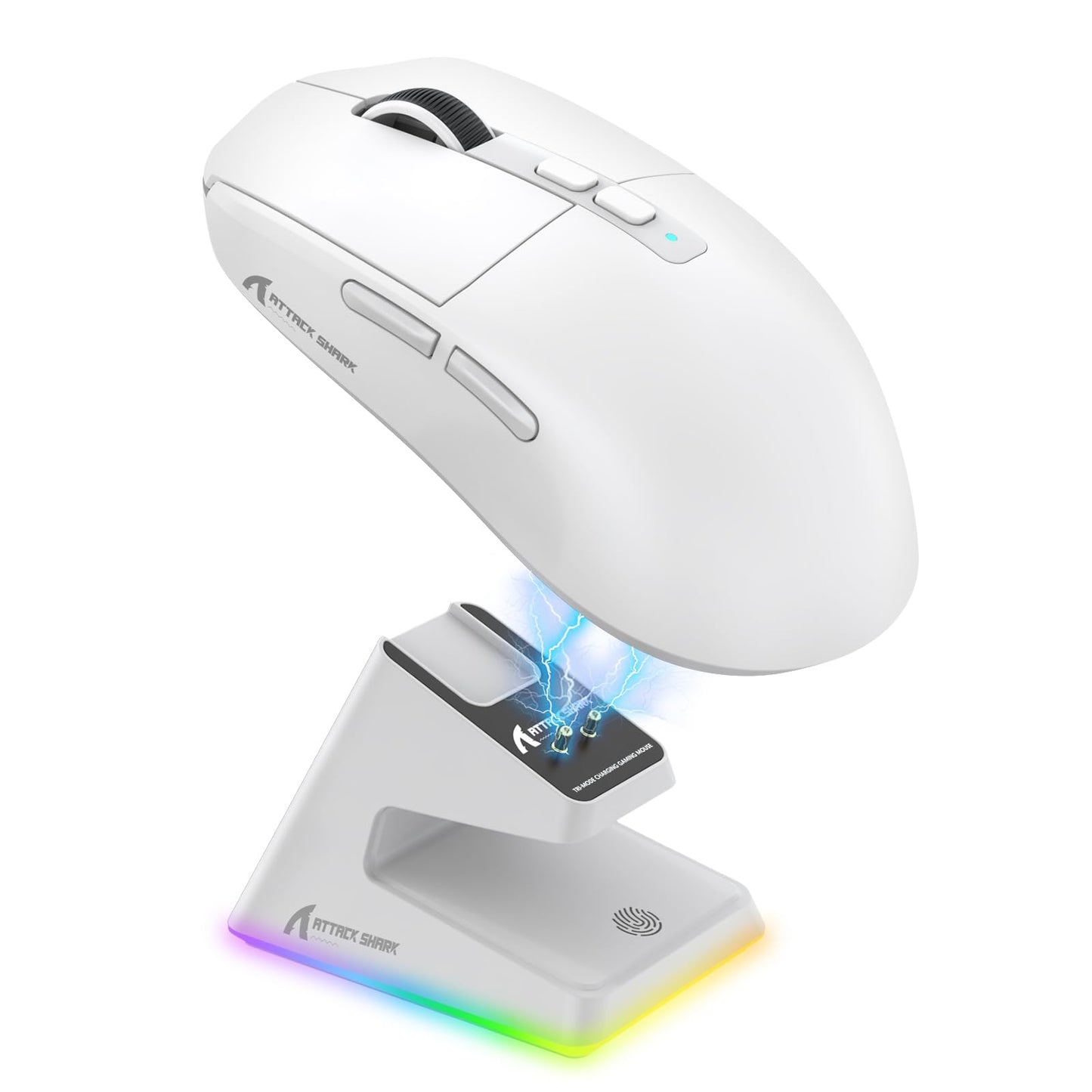 ATTACK SHARK X6 Lightweight Wireless Gaming Mouse with RGB Backlight Charging Base Tri-Mode Wired/2.4GHz/BT5.2 26K DPI  PAW3395 Optical Sensor HUANO Switch 5programmable Buttons PC/Mac(White)