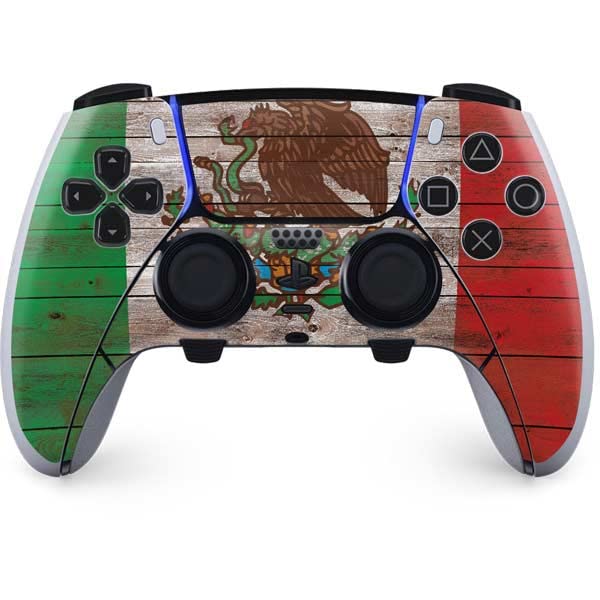 Skinit Decal Gaming Skin Compatible with PS5 DualSense Edge Pro Controller - Mexican Flag Dark Wood Design