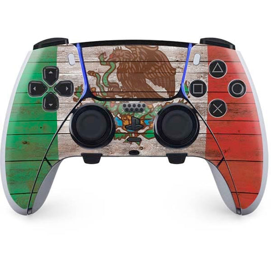 Skinit Decal Gaming Skin Compatible with PS5 DualSense Edge Pro Controller - Mexican Flag Dark Wood Design