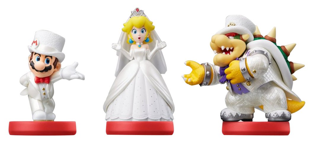 Nintendo Amiibo - Wedding 3-Pack: Mario, Peach & Bowser - Plastic - White/Red - Model NVLEAB3A