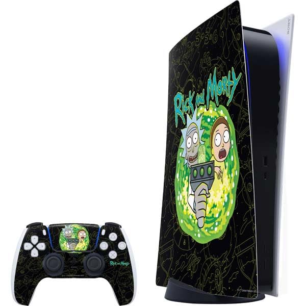 Skinit Decal Gaming Skin Compatible with PS5 Bundle - Officially Licensed Adult Swim Rick and Morty Portal Travel Design