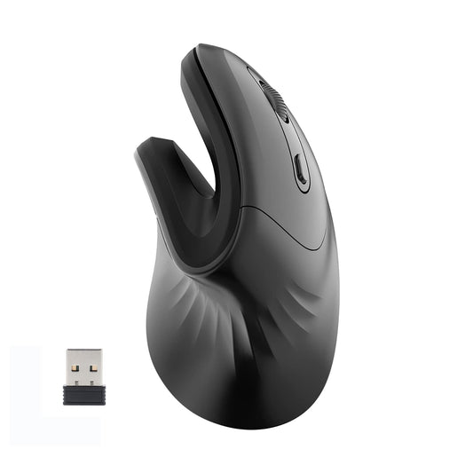 YOCUNKER USB Rechargeable Wireless Vertical Mouse - Ergonomic 6 Buttons, L Size, Black, Reduces Wrist Strain, Compatible with Mac/PC/Laptop