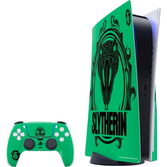 Skinit Decal Gaming Skin Compatible with PS5 Console and Controller - Officially Licensed Warner Bros Slytherin Illustration Des