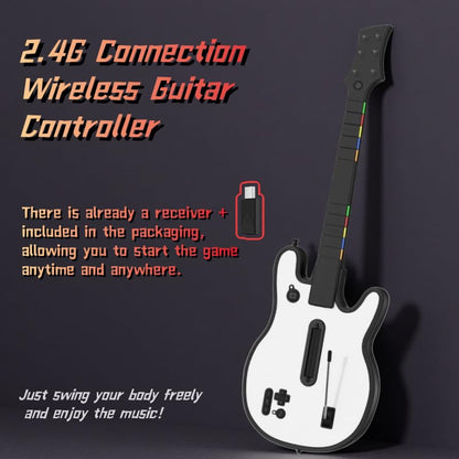 Lyvix Wireless Gaming Guitar Controller for PS4, PS3 & PC - Compatible with Guitar Hero, Rock Band, Fortnite - White Fire Color
