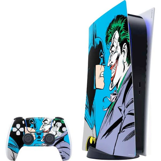Skinit Decal Gaming Skin Compatible with PS5 Bundle - Officially Licensed DC Comics The Joker vs Batman Vintage Art Design
