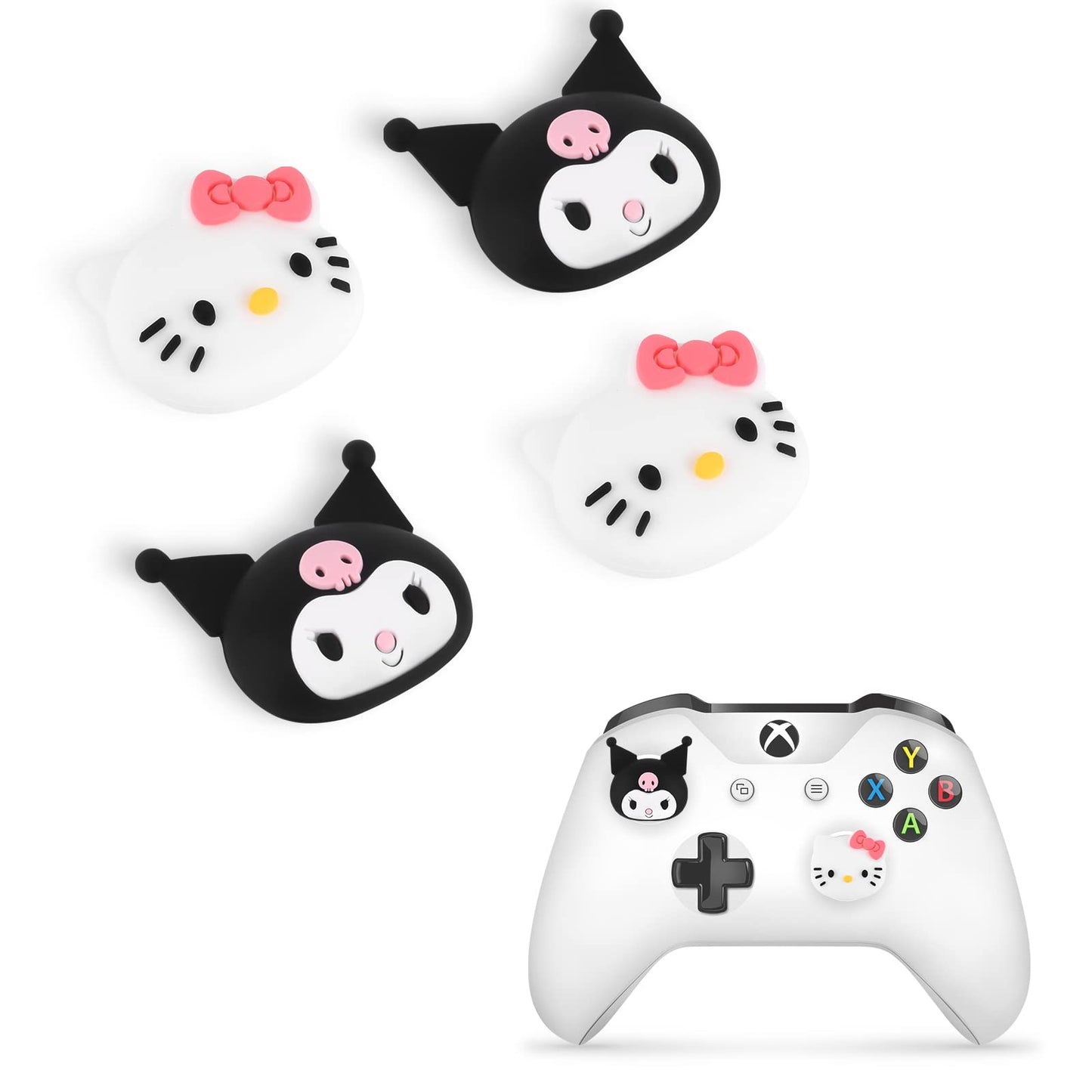 DLseego Cat & Evil Rabbit 4PCS Thumb Grips Caps for Xbox One PS5 PlayStation4 DualSense Switch Pro Wireless Controller Steam Deck  Soft Silicone Anti-Slip Button Cap Japanese Cartoon 3D Joystick Cover