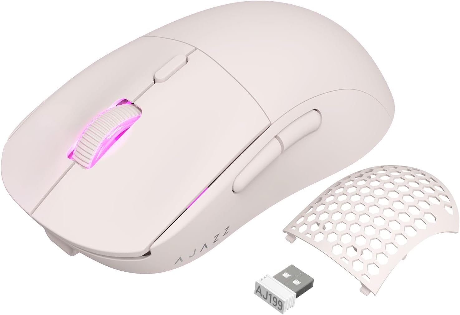 Ajazz Wireless Gaming Mouse - 26000DPI, 6 Macro Buttons, USB-C Rechargeable, Ultralight 59g, Pink