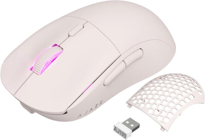 Ajazz Wireless Gaming Mouse - 26000DPI, 6 Macro Buttons, USB-C Rechargeable, Ultralight 59g, Pink