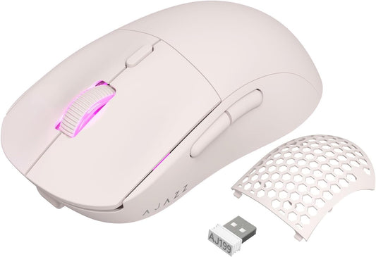 Ajazz Wireless Gaming Mouse - 26000DPI, 6 Macro Buttons, USB-C Rechargeable, Ultralight 59g, Pink