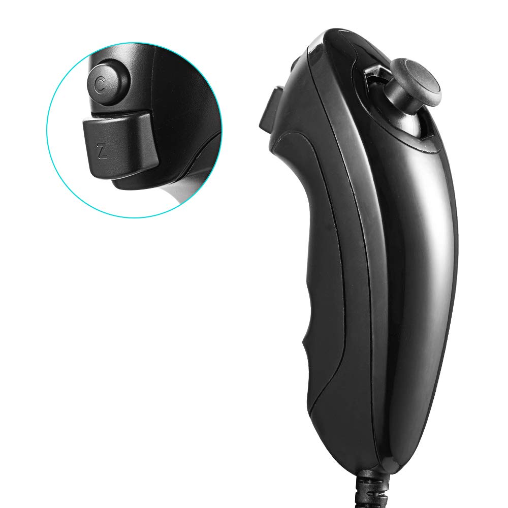 KIWITATA Wii Nunchuck Controllers - 2 Pack Wired Joystick Gamepad for Wii/Wii U - Black