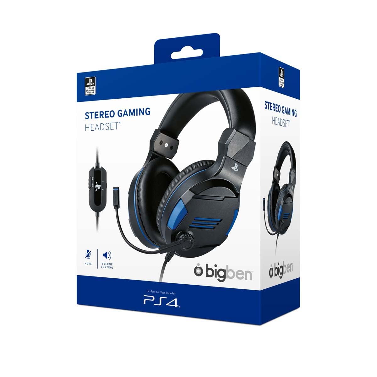 Bigben PS4 Stereo Gaming Headset, Over Ear, Wired USB, Black/Blue, Model PS4OFHEADSETV3