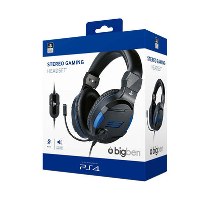 Bigben PS4 Stereo Gaming Headset, Over Ear, Wired USB, Black/Blue, Model PS4OFHEADSETV3