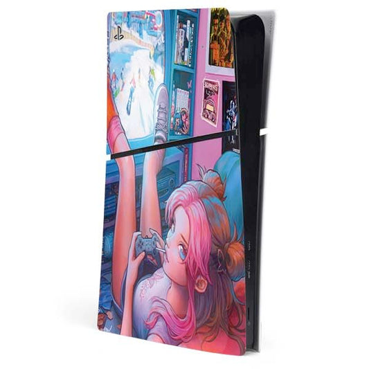 Skinit Decal Gaming Skin Compatible with PS5 Slim Digital Edition Console - Officially Licensed Pink Hair Anime Gamer Girl by Ivy Dolamore Design