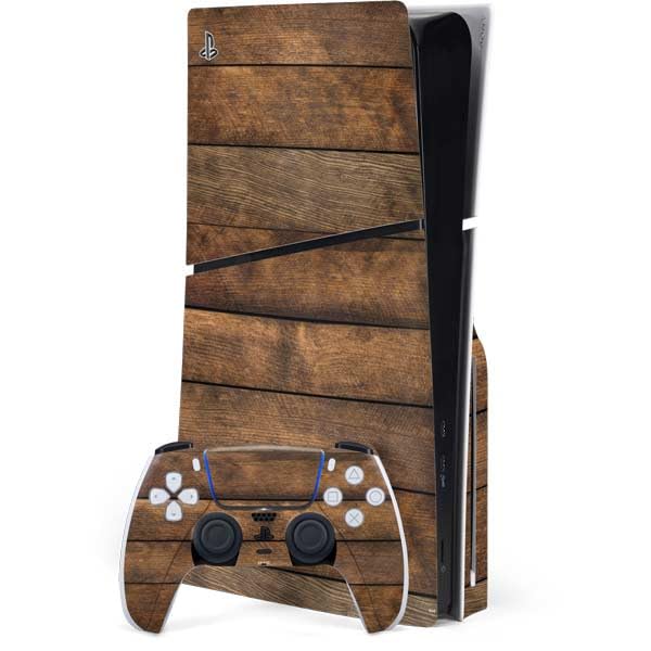 Skinit Decal Gaming Skin Compatible with PS5 Slim Disk Bundle - Early American Wood Planks Design