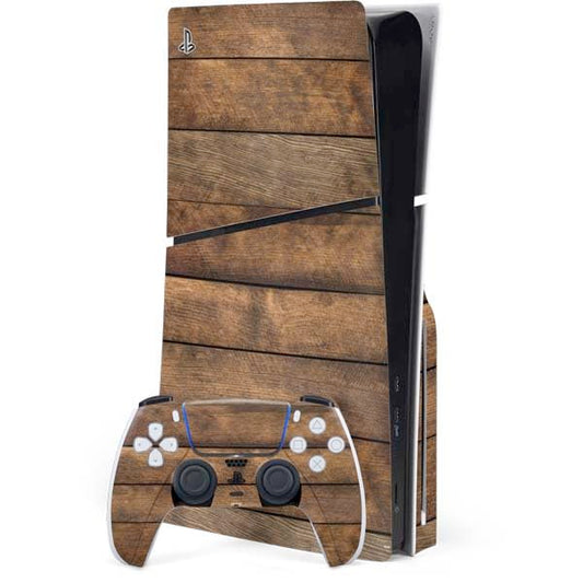 Skinit Decal Gaming Skin Compatible with PS5 Slim Disk Bundle - Early American Wood Planks Design