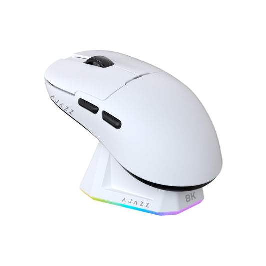 AJAZZ AJ159PRO Gaming Mouse - 8Khz Bluetooth/2.4G/Wired, PAW3395 Sensor, Cloud White, Lightweight with Magnetic Charging Dock