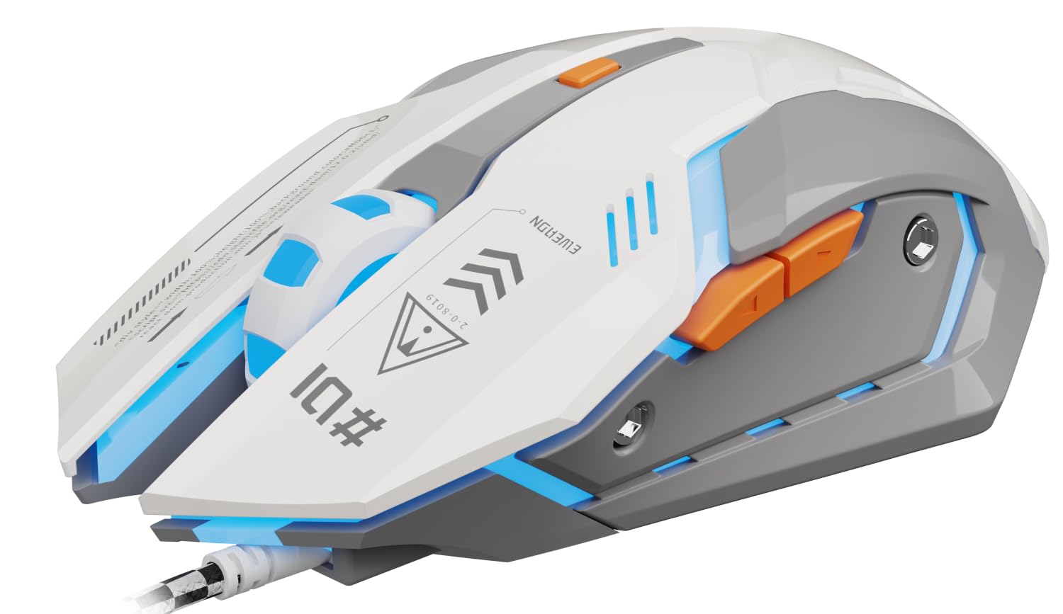 SEUNKWANG G10 Wired Gaming Mouse with RGB Backlit, 3200 DPI, Ergonomic Design, Gray-White, 6 Buttons, USB for PC/Laptop