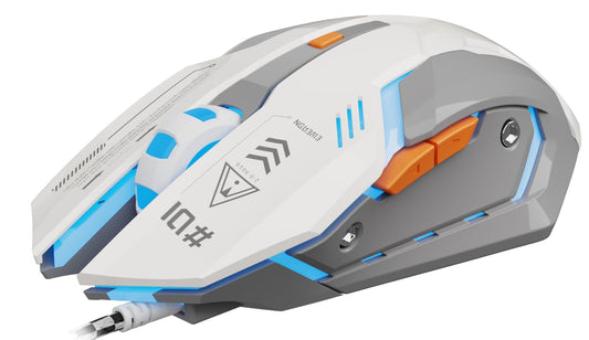 SEUNKWANG G10 Wired Gaming Mouse with RGB Backlit, 3200 DPI, Ergonomic Design, Gray-White, 6 Buttons, USB for PC/Laptop