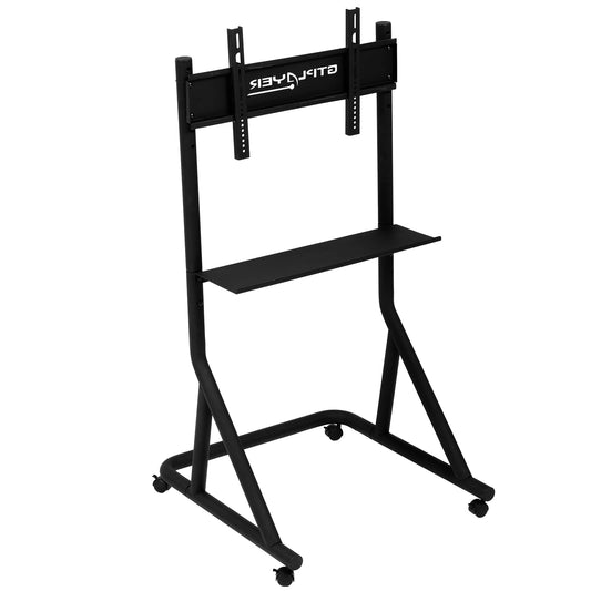 GTPLAYER Adjustable Mobile TV Stand for 32-65 Inch Displays, Black, Model GTS091, Ideal for Racing Wheel and Simulator Cockpits