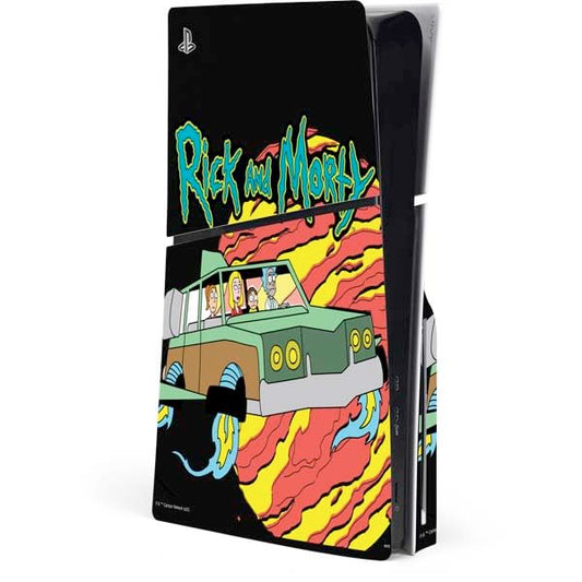 Skinit Decal Gaming Skin Compatible with PS5 Slim Disk Console - Officially Licensed Adult Swim Rick and Morty Family Wagon Design