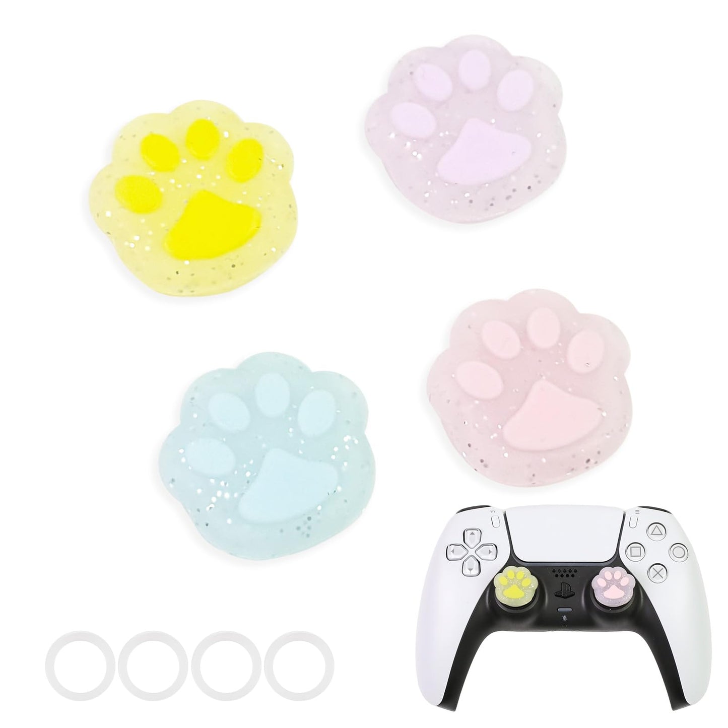 Flyingmage Glitter Cat Paw Switch 2 Joycon Thumb Grips Caps  4 PCS Cute Kawaii 3D Silicone Analog Thumbstick Button Cover for PS5/PS4  Xbox Series X/S  Xbox One  Switch PRO Controller Joystick Caps